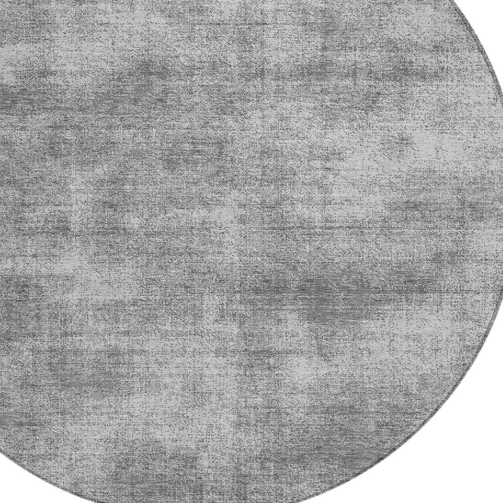 8' Gray Round Washable Indoor Outdoor Area Rug