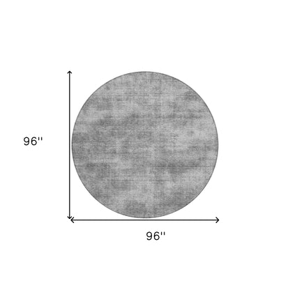 8' Gray Round Washable Indoor Outdoor Area Rug