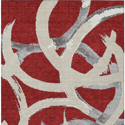 9' X 12' Red Beige And Gray Abstract Washable Indoor Outdoor Area Rug