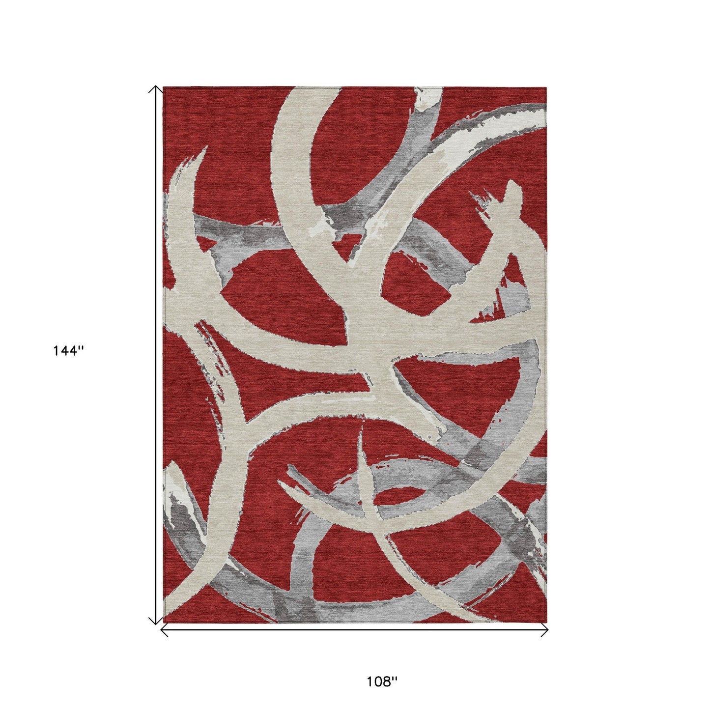 9' X 12' Red Beige And Gray Abstract Washable Indoor Outdoor Area Rug