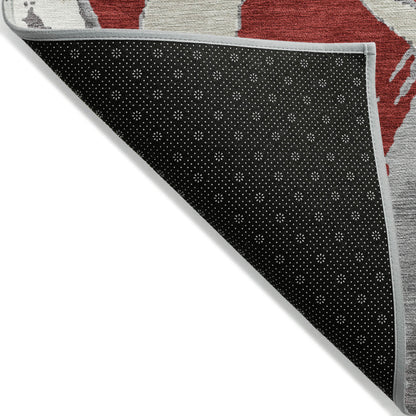 9' X 12' Red Beige And Gray Abstract Washable Indoor Outdoor Area Rug