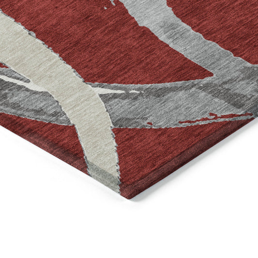 9' X 12' Red Beige And Gray Abstract Washable Indoor Outdoor Area Rug