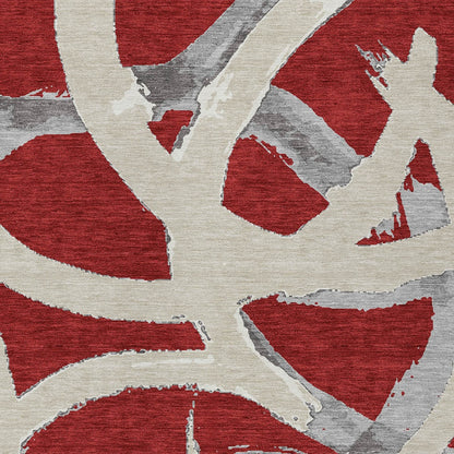 9' X 12' Red Beige And Gray Abstract Washable Indoor Outdoor Area Rug