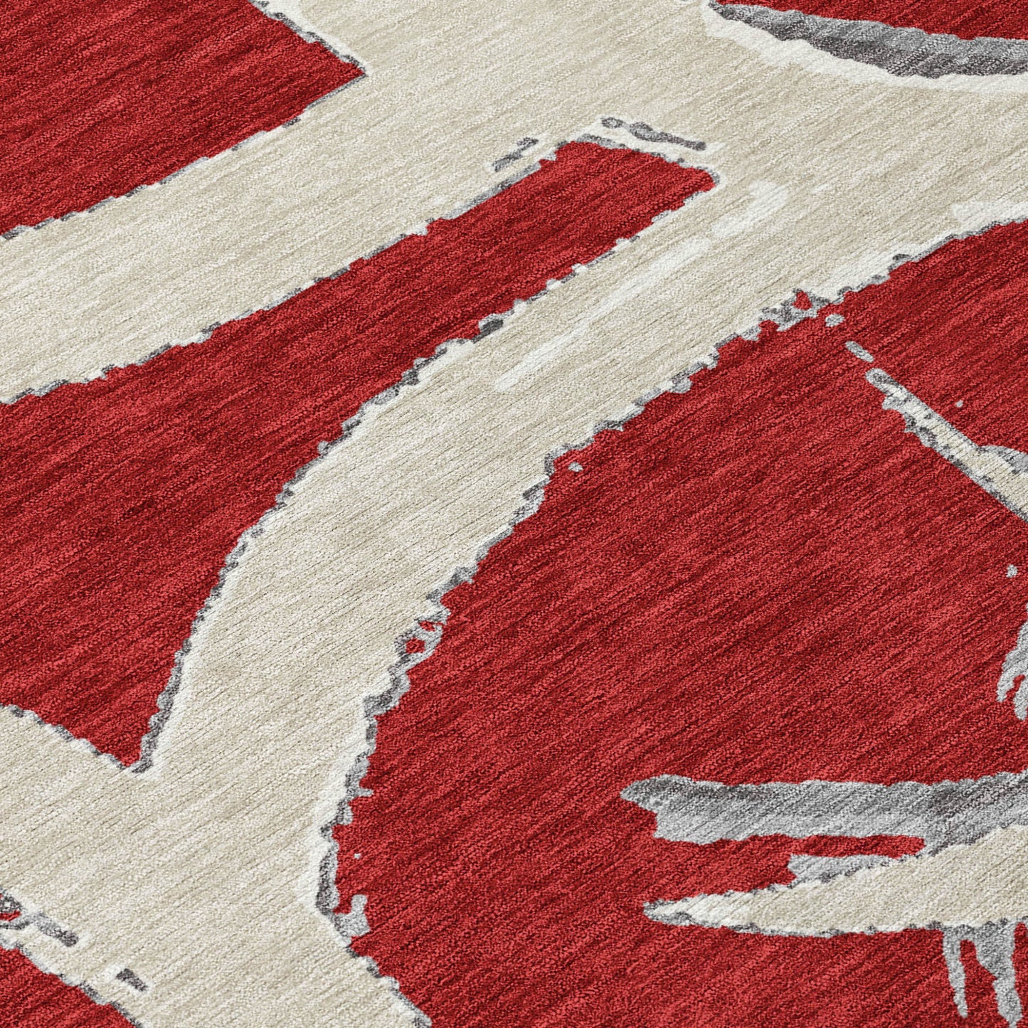 9' X 12' Red Beige And Gray Abstract Washable Indoor Outdoor Area Rug