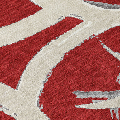 9' X 12' Red Beige And Gray Abstract Washable Indoor Outdoor Area Rug