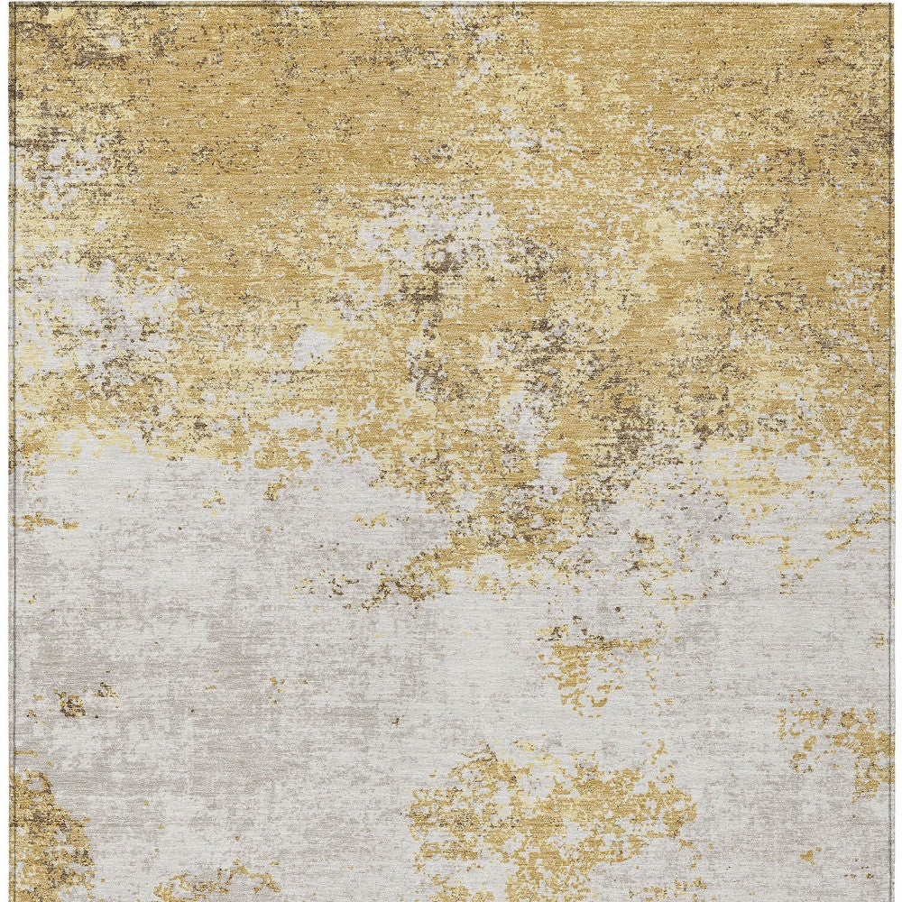 5' X 8' Gold Brown And Beige Abstract Washable Indoor Outdoor Area Rug