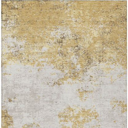 5' X 8' Gold Brown And Beige Abstract Washable Indoor Outdoor Area Rug