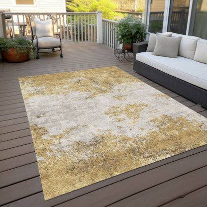 5' X 8' Gold Brown And Beige Abstract Washable Indoor Outdoor Area Rug