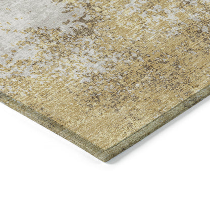 5' X 8' Gold Brown And Beige Abstract Washable Indoor Outdoor Area Rug