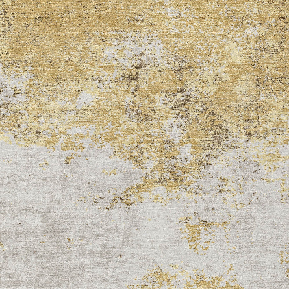 5' X 8' Gold Brown And Beige Abstract Washable Indoor Outdoor Area Rug