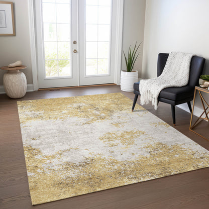 5' X 8' Gold Brown And Beige Abstract Washable Indoor Outdoor Area Rug