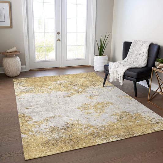 5' X 8' Gold Brown And Beige Abstract Washable Indoor Outdoor Area Rug