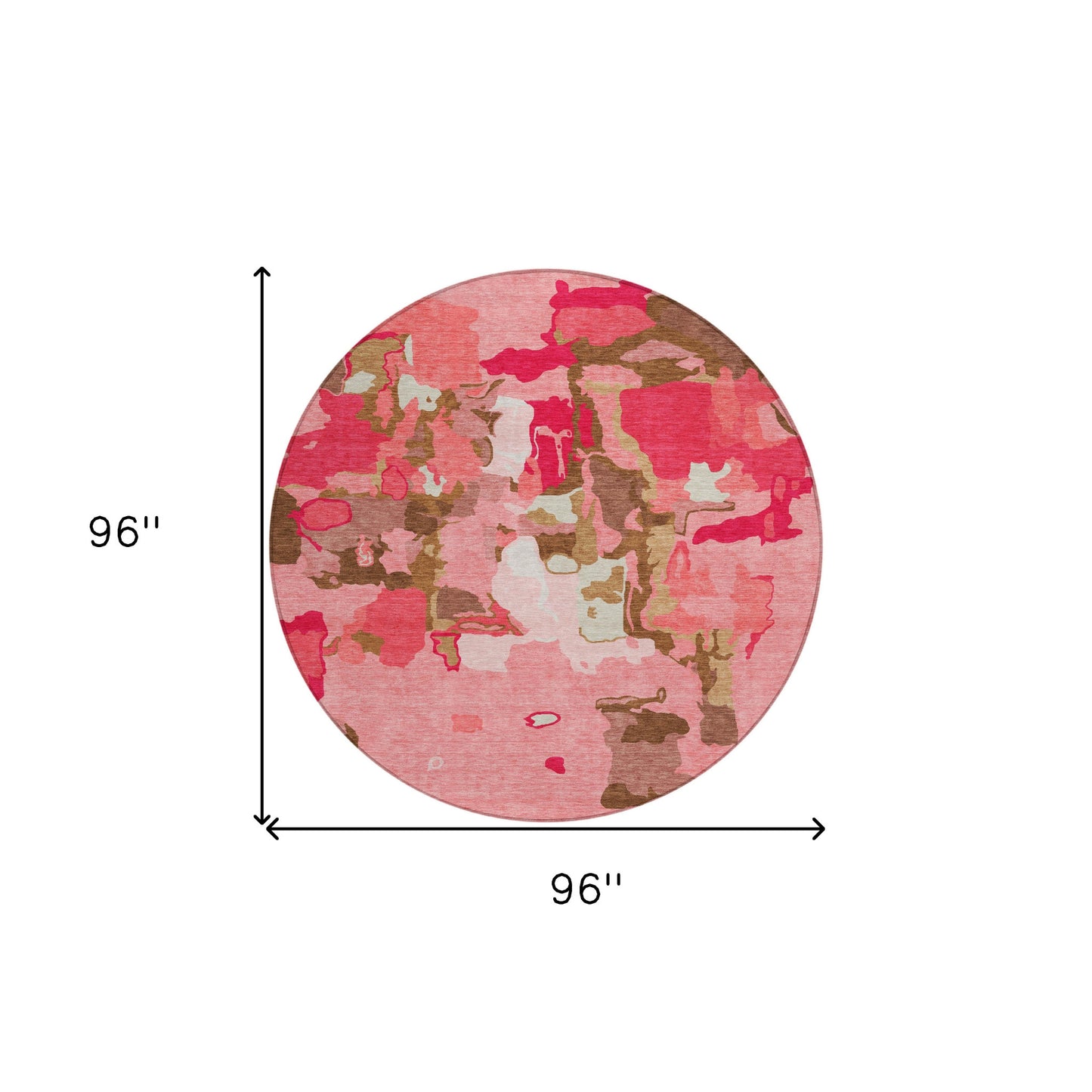 8' Coral Pink And Brown Round Abstract Washable Indoor Outdoor Area Rug