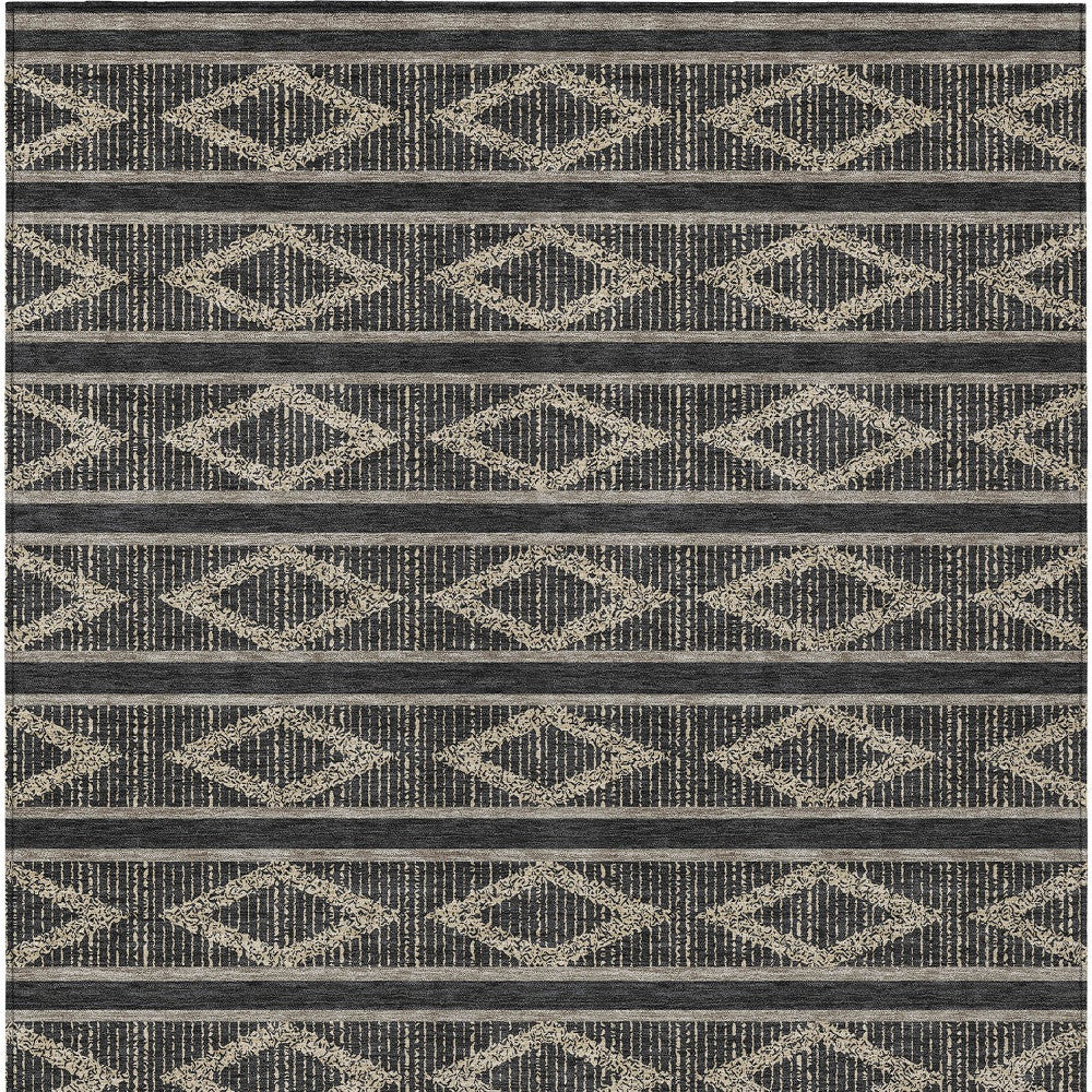 10' X 14' Black And Beige Geometric Washable Indoor Outdoor Area Rug