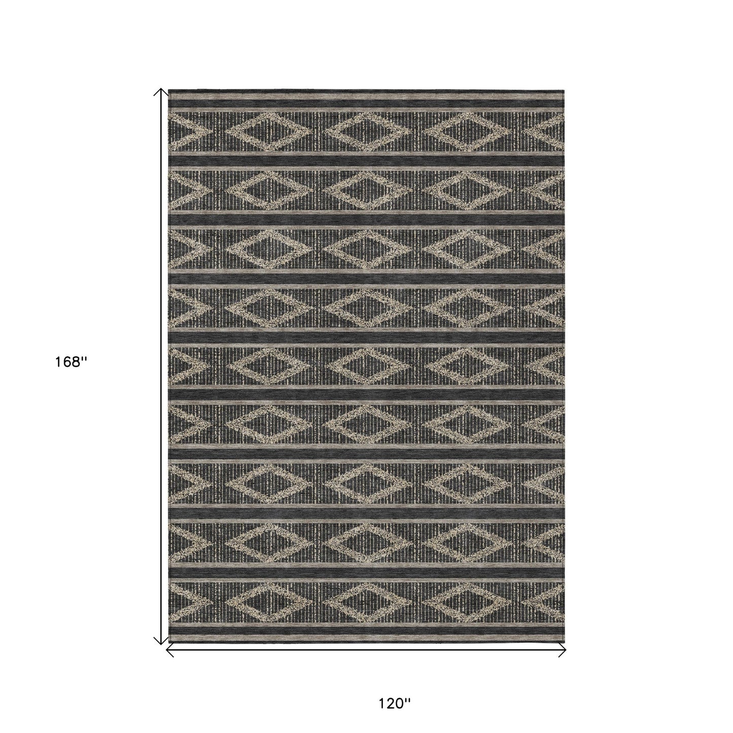 10' X 14' Black And Beige Geometric Washable Indoor Outdoor Area Rug