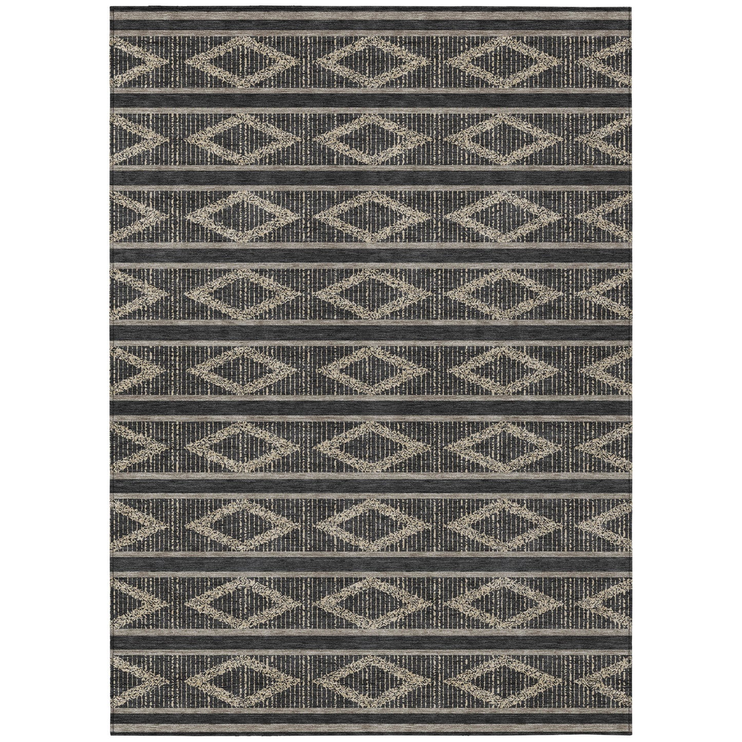 10' X 14' Black And Beige Geometric Washable Indoor Outdoor Area Rug