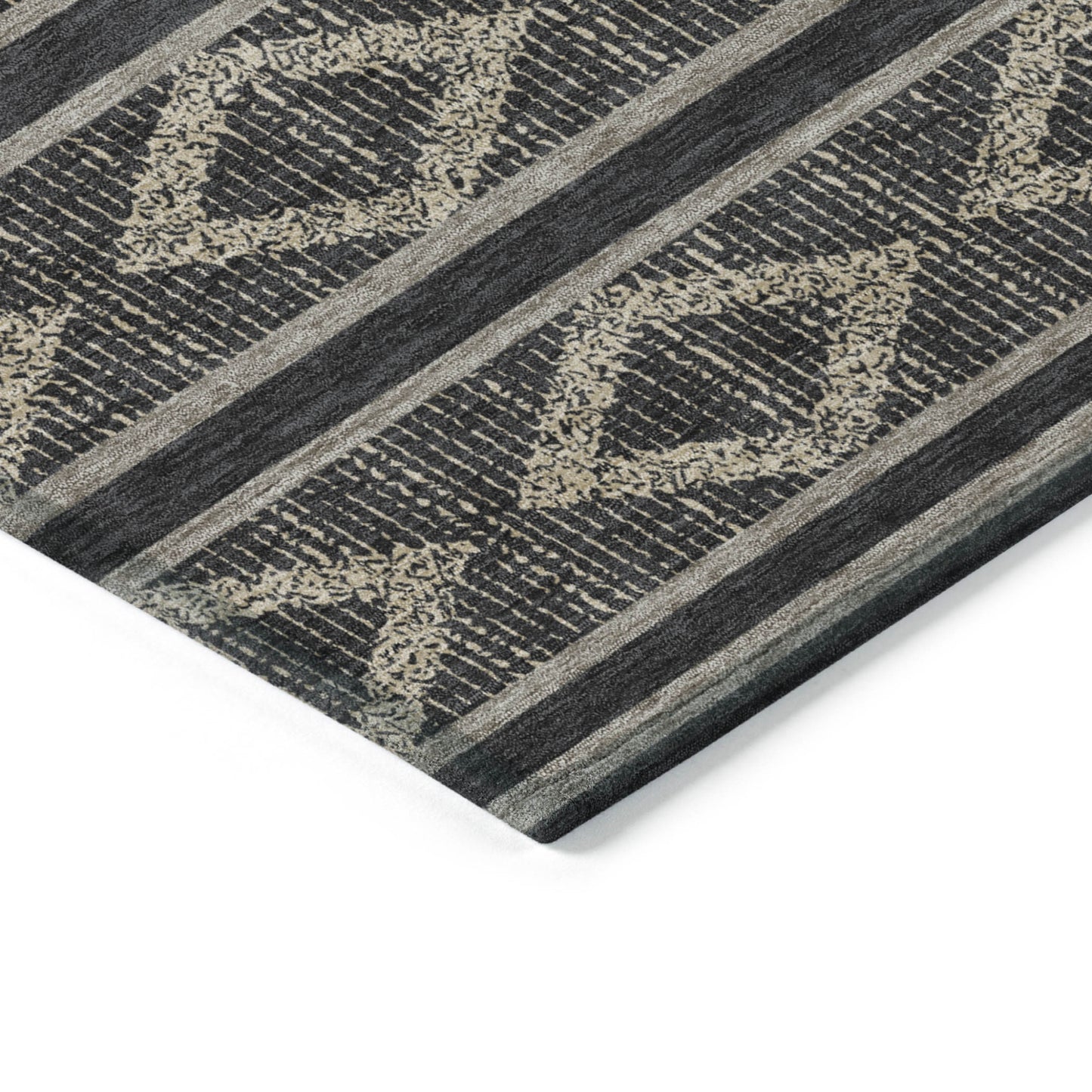 10' X 14' Black And Beige Geometric Washable Indoor Outdoor Area Rug
