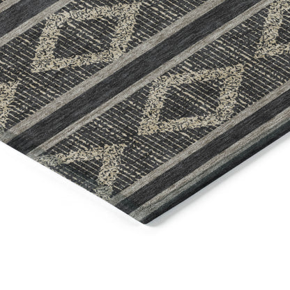 10' X 14' Black And Beige Geometric Washable Indoor Outdoor Area Rug