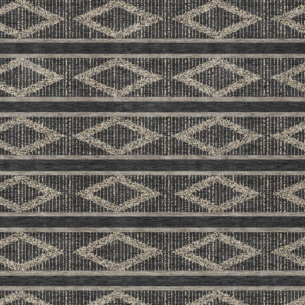 10' X 14' Black And Beige Geometric Washable Indoor Outdoor Area Rug