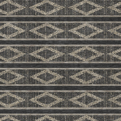 10' X 14' Black And Beige Geometric Washable Indoor Outdoor Area Rug