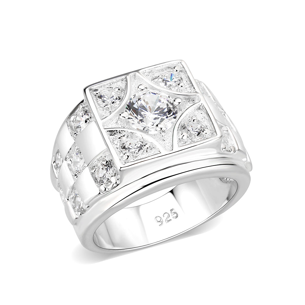 LO5S164- Sterling Silver   Ring with Clear CZ   High Polished(No Plated)-0
