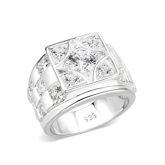 LO5S164- Sterling Silver   Ring with Clear CZ   High Polished(No Plated)-0