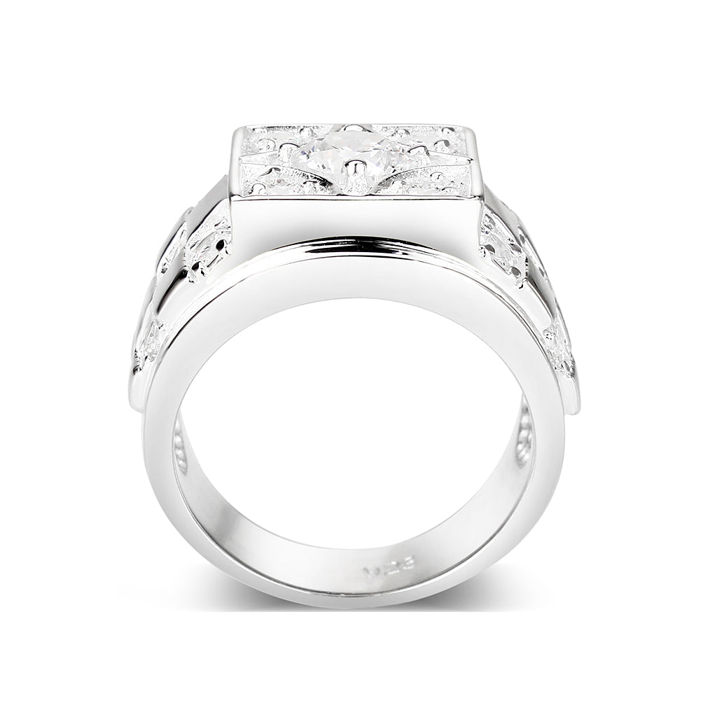 LO5S164- Sterling Silver   Ring with Clear CZ   High Polished(No Plated)-2