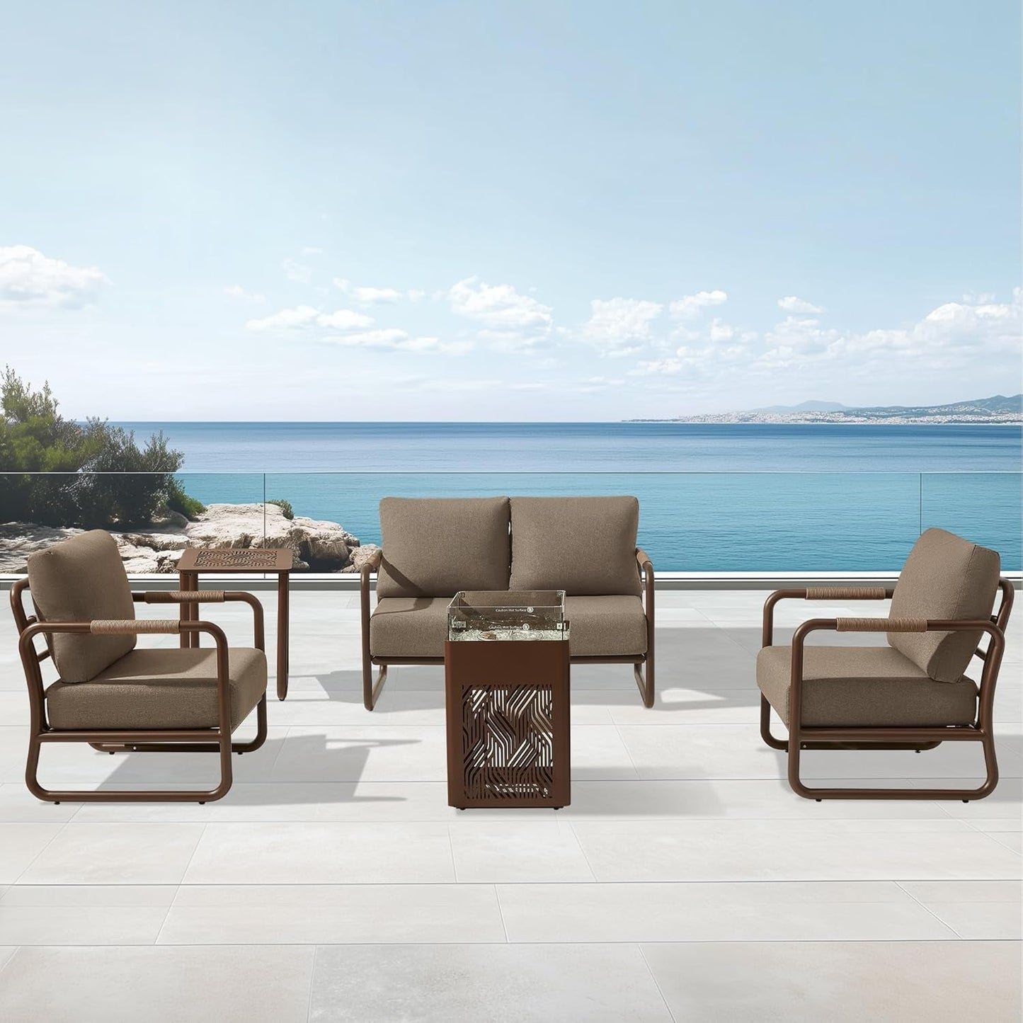 Outdoor Aluminum Patio Furniture Set with Fire Pit