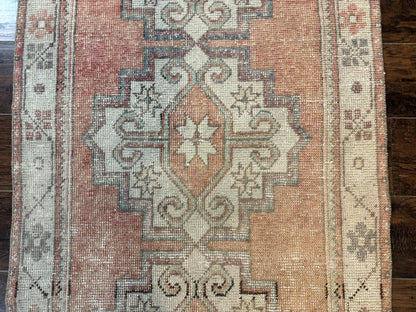 Antique Turkish Runner Rug 3 x 9.6, Farmhouse Rug, Geometric Runner, Handmade, Vintage Rug for Modern Home-3