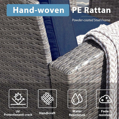 Navy Blue Outdoor Rattan Patio Furniture Set for Gatherings