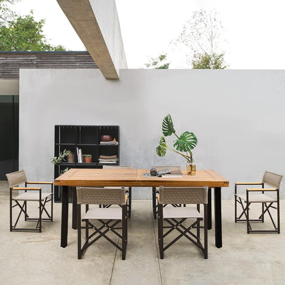 Dining Table for 6 Acacia Wood Indoor Outdoor Home Kitchen Table with Iron Legs Large Rectangular Patio Table for Deck, Sunroom-2