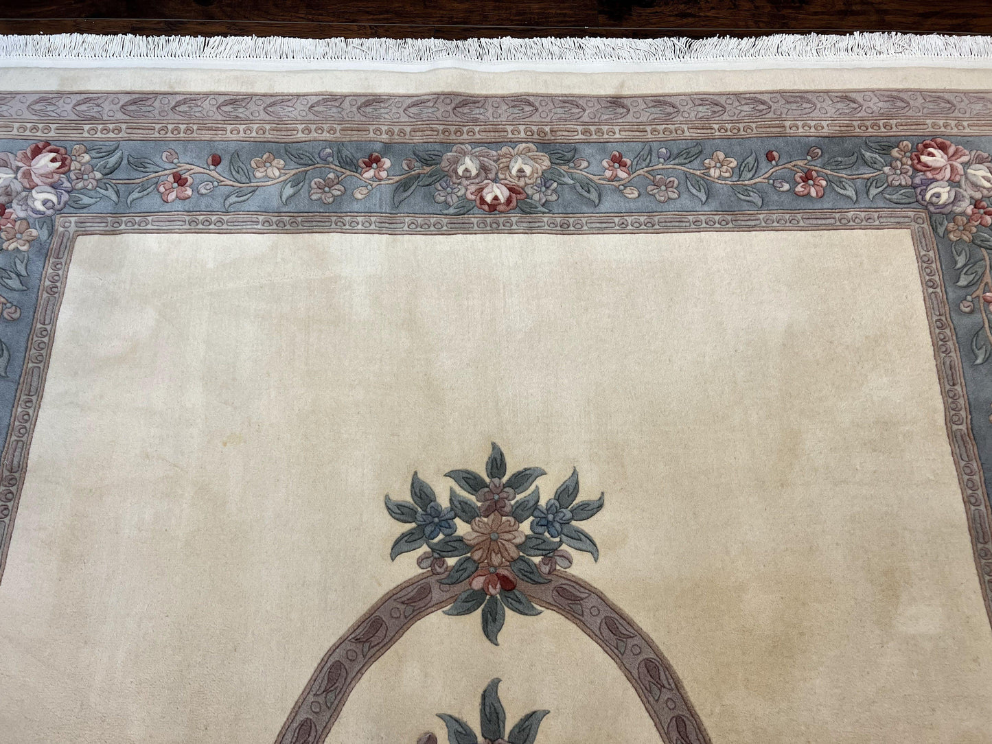 Chinese Carving Rug 8x10, Chinese Wool Carpet 8 x 10, Cream, 120 Line Rug, Vintage Handmade Art Deco Asian Oriental Rug, Aubusson Rug-1