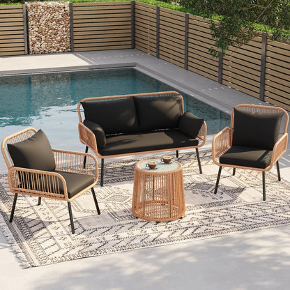 Stylish Four Piece Outdoor Wicker Patio Furniture Set