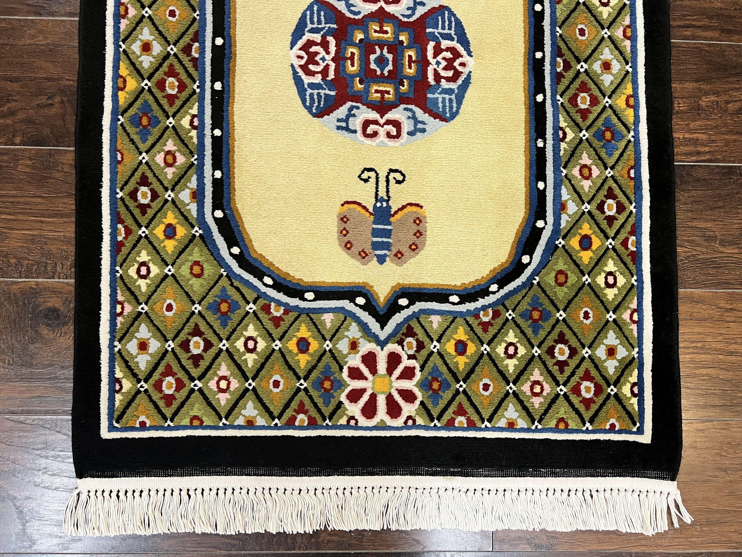 Chinese Rug 3x6 ft, Chinese Wool Rug, Tiensin Rug, Handmade Wool 3 x 6 Vintage Peking Rug, Art Deco Rug, Butterflies