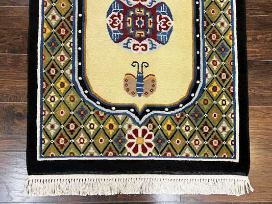 Chinese Rug 3x6 ft, Chinese Wool Rug, Tiensin Rug, Handmade Wool 3 x 6 Vintage Peking Rug, Art Deco Rug, Butterflies
