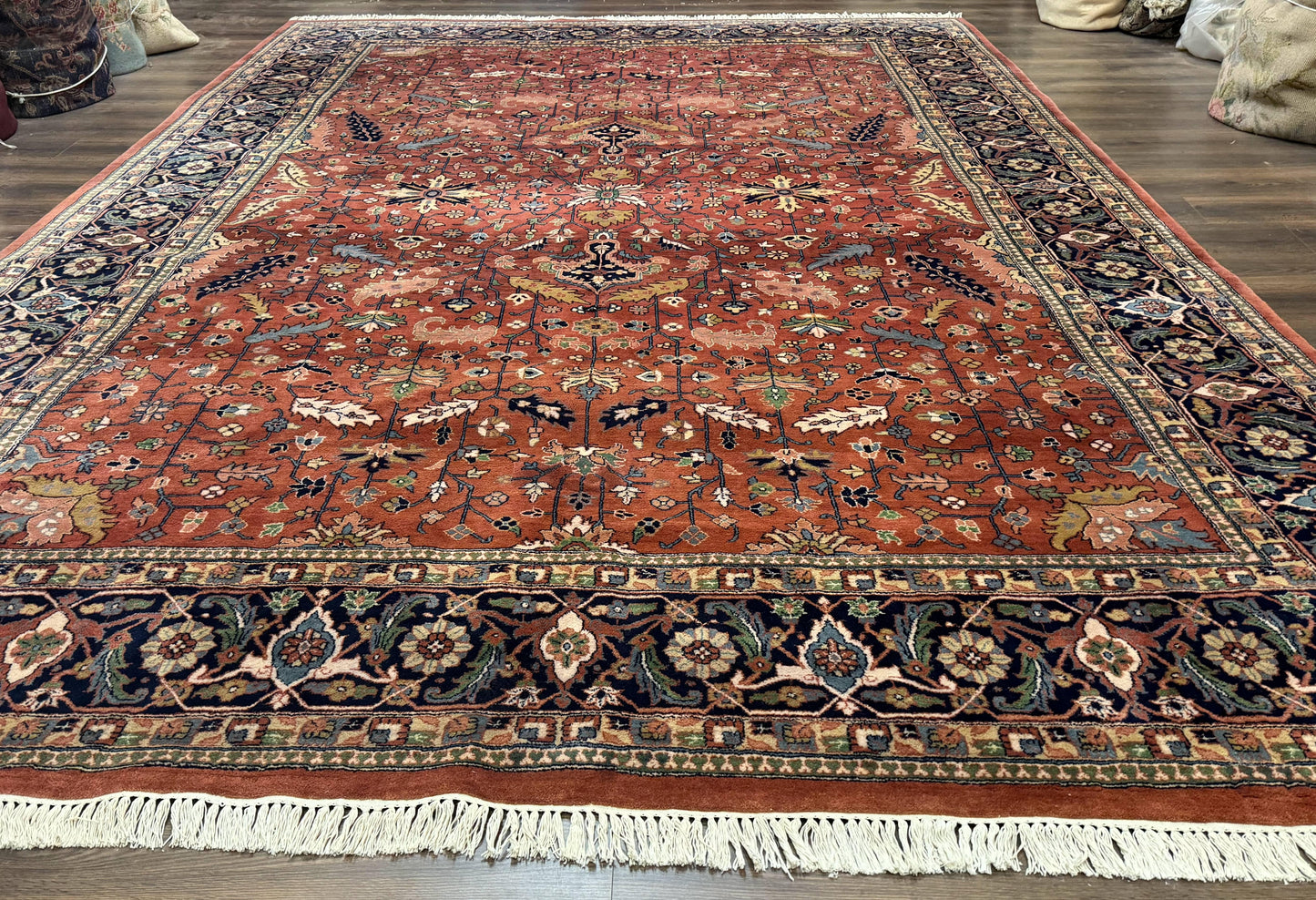 Indo Persian Heriz Rug 10x15, Allover Pattern, Large Wool Handmade Rug-0