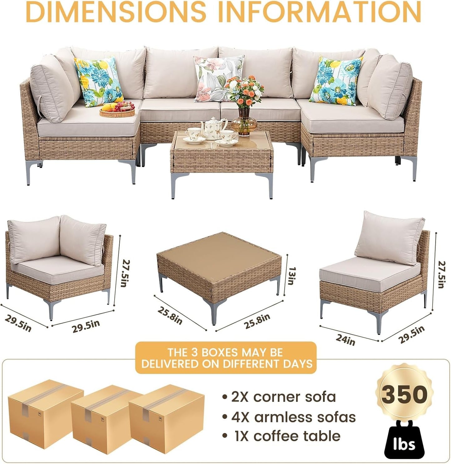 7 Piece Wicker Patio Furniture Set with Thick Cushions-4