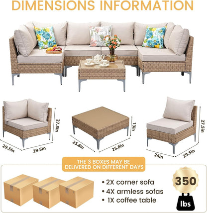 7 Piece Wicker Patio Furniture Set with Thick Cushions-4