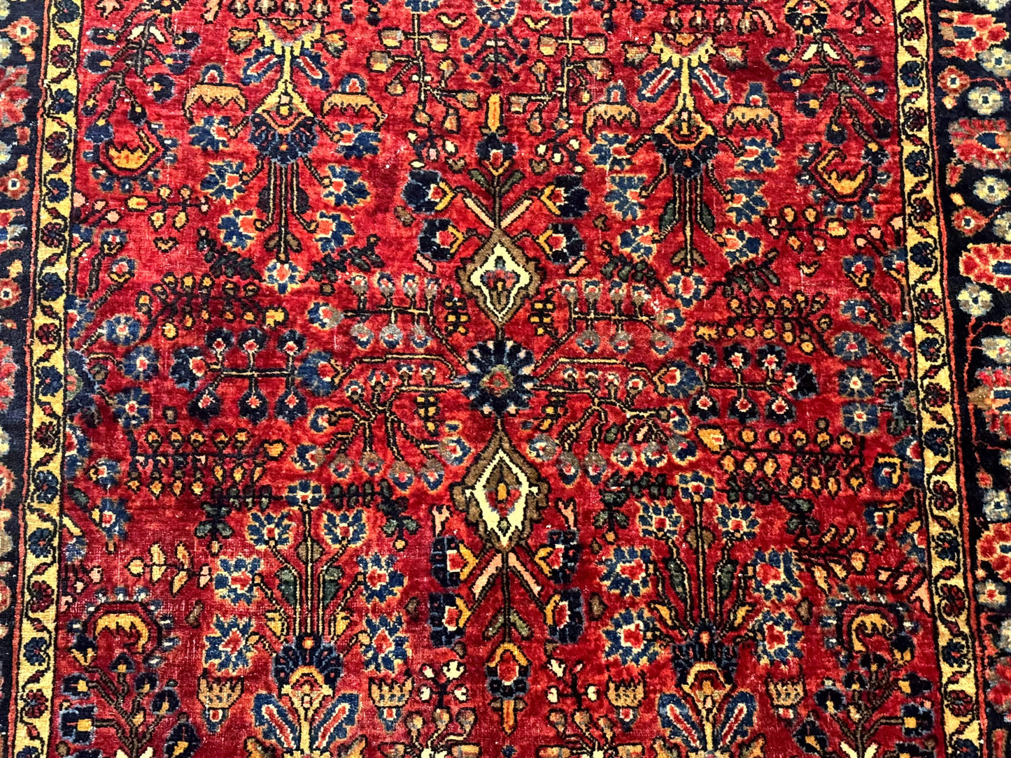 Antique Persian Sarouk Rug 3x4, Red, Floral, 1920s Wool Rug-3