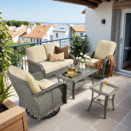 Beige All Weather Wicker Patio Furniture Conversation Set-0