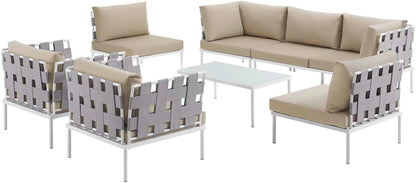 Harmony 8-Piece Aluminum Outdoor Patio Furniture Sectional Sofa Set with Cushions in White Beige-1