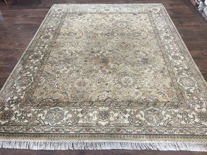 Indo Mahal Rug 8x10, Indian Jaipur Rug 8 x 10 ft, Wool Indo Persian Carpet, Handmade Traditional Floral Area Rug, Olive Green, Vintage Rug-0