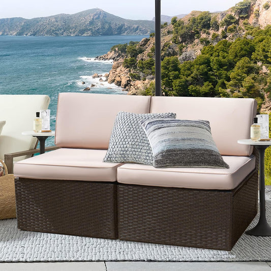 2 Pieces Patio Furniture Sets All-Weather Outdoor Sectional Armless Sofa (Beige)