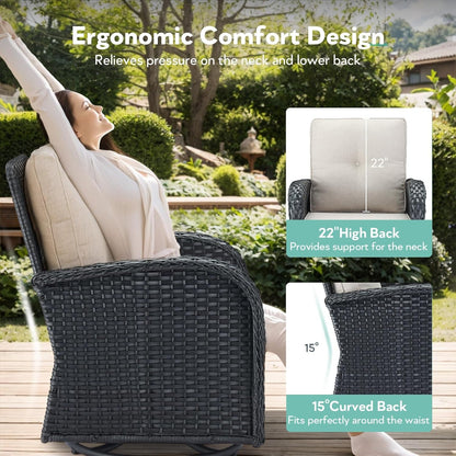 Outdoor Swivel Glider Rocker Chairs Set of 4 - Wicker Patio Furniture Set All Weather Patio Conversatio Sets with 2 Tempered Glass Side Table for Deck Backyard - Black Wicker Beige Cushion-4