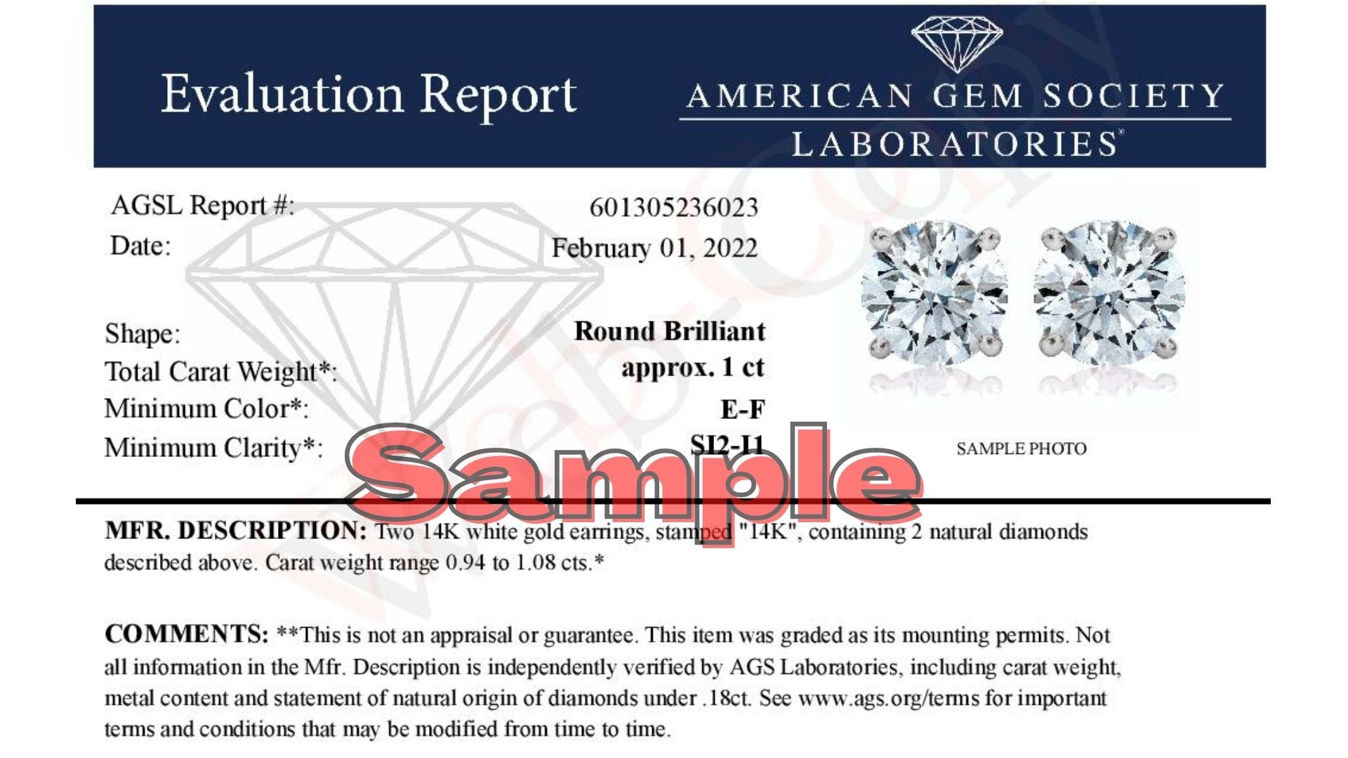 AGS Certified 14K White Gold 1.0 Cttw 4-Prong Set Brilliant Round-Cut Solitaire Diamond Push Back Stud Earrings (E-F Color, SI2-I1 Clarity)-3