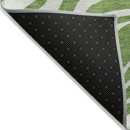 8' Green And Ivory Round Animal Print Washable Indoor Outdoor Area Rug