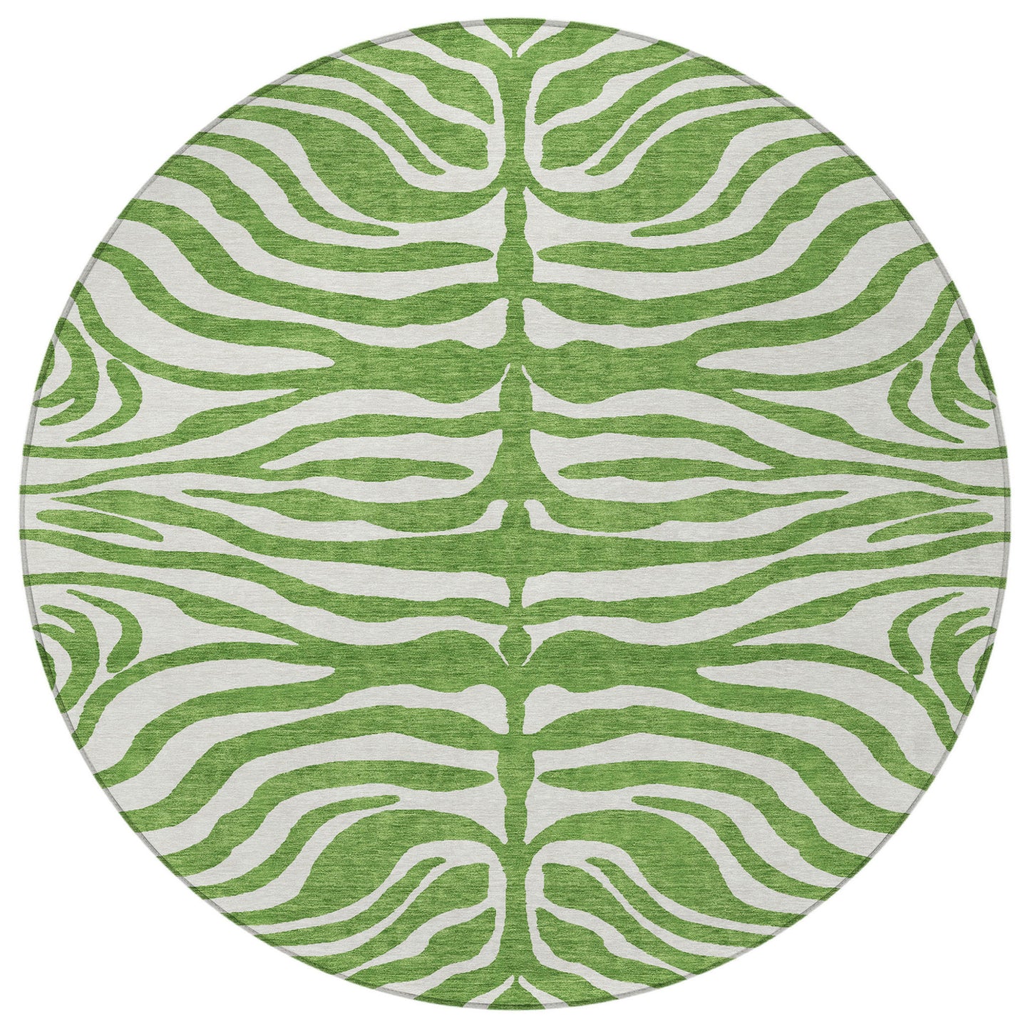 8' Green And Ivory Round Animal Print Washable Indoor Outdoor Area Rug
