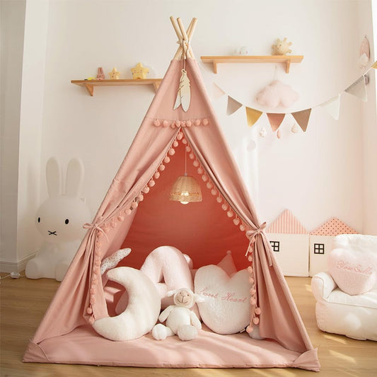 Kids Teepee Tent with Mat Foldable Indoor Outdoor