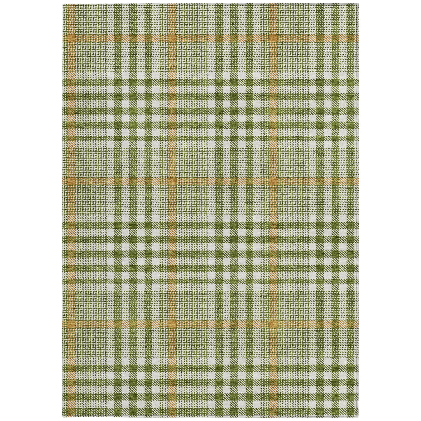 8' X 10' Olive Green Brown And Ivory Plaid Washable Indoor Outdoor Area Rug