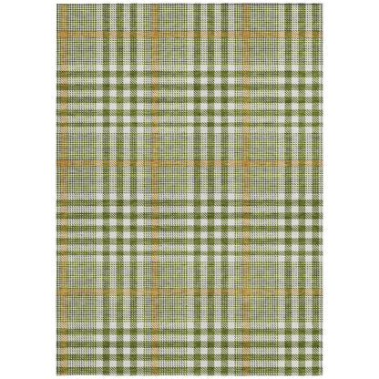 8' X 10' Olive Green Brown And Ivory Plaid Washable Indoor Outdoor Area Rug